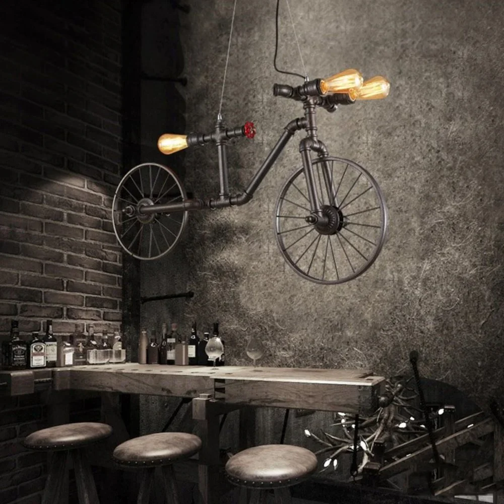 Hanging Bicycle Chandelier / Wall Light Rustic Decor & Industrial Art
